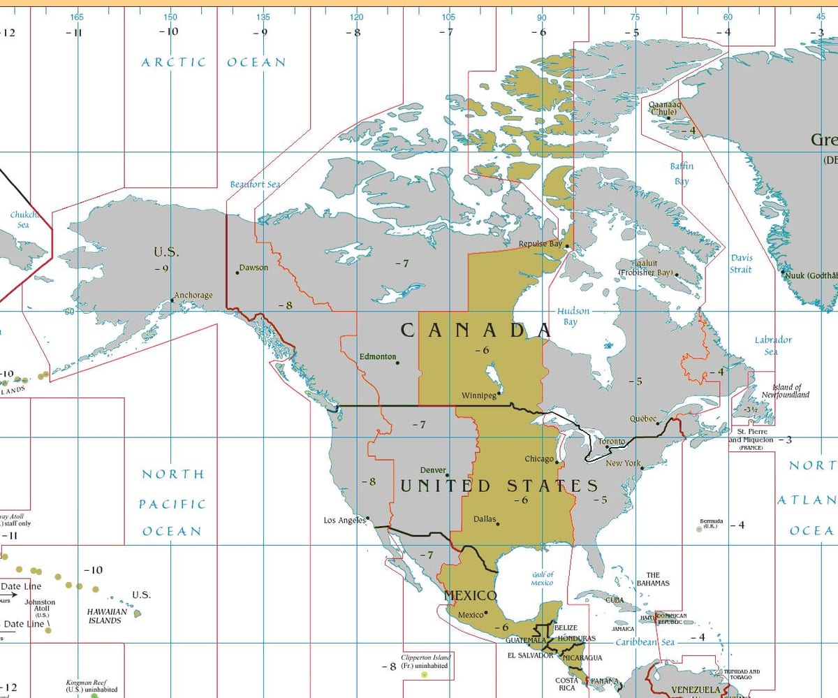 Mapa Belize časové pásmo