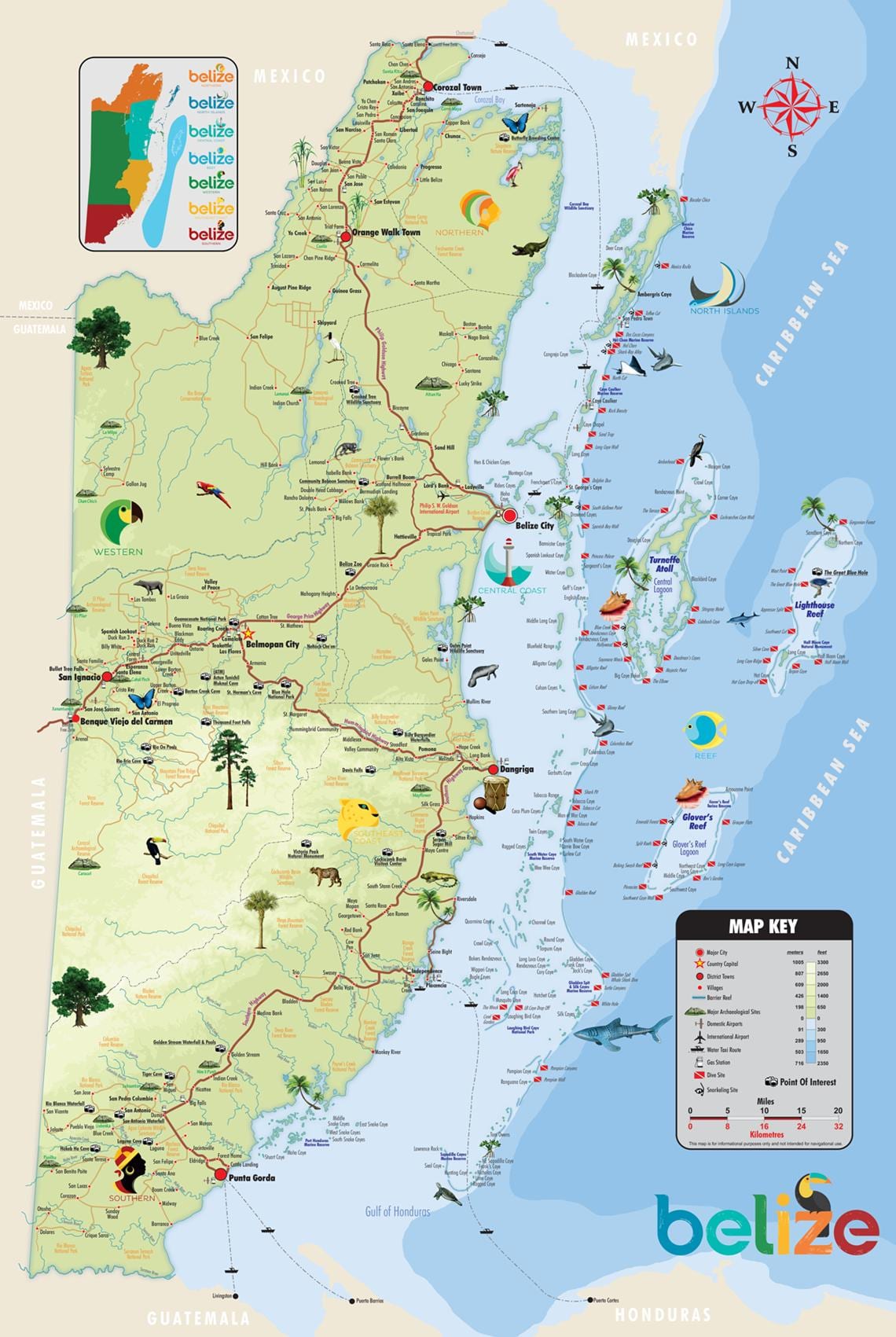 Mapa Belize atrakce