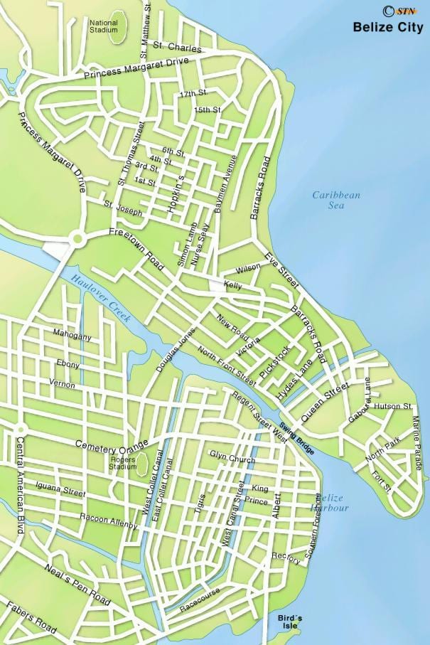 mapa Belize city streets