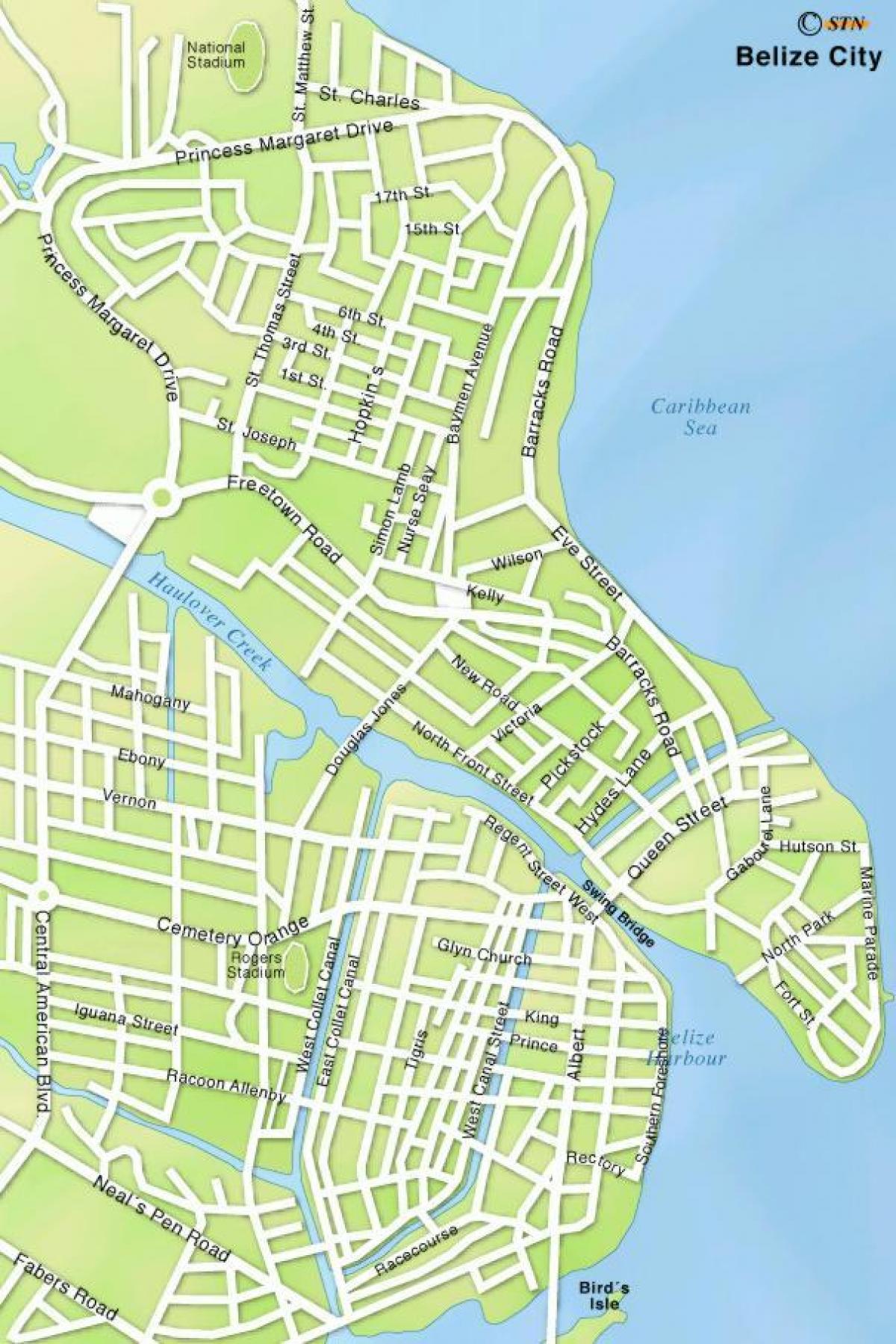 mapa Belize city streets