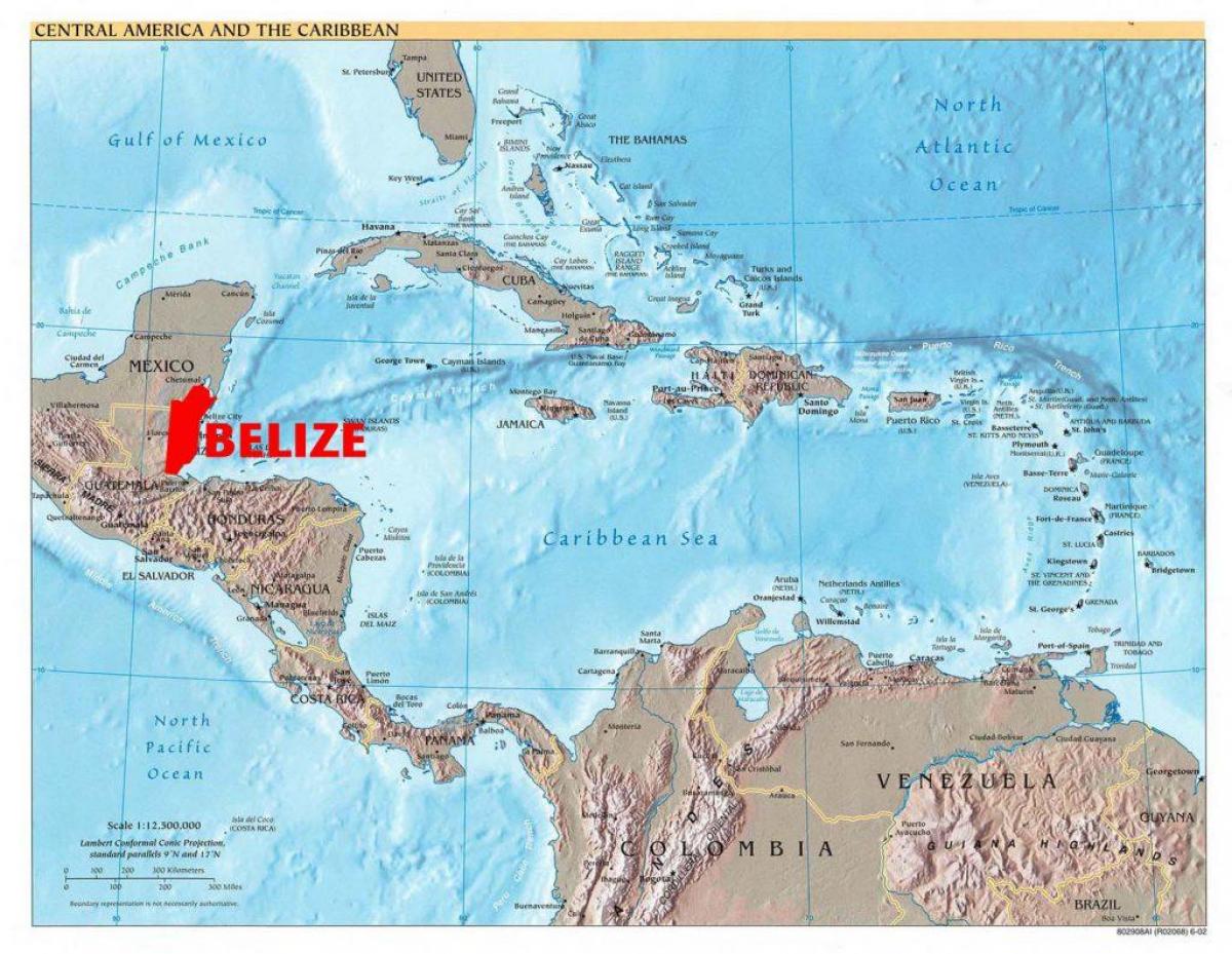 Mapa Belize, střední amerika