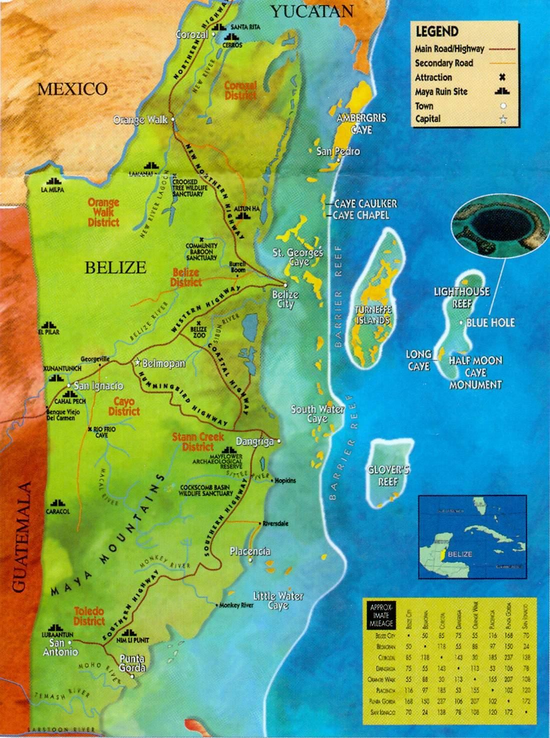 Belize ruiny mapě