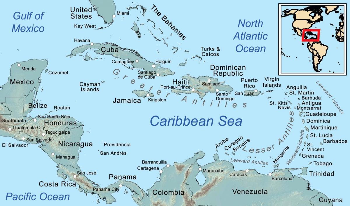 mapa Belize a okolní ostrovy