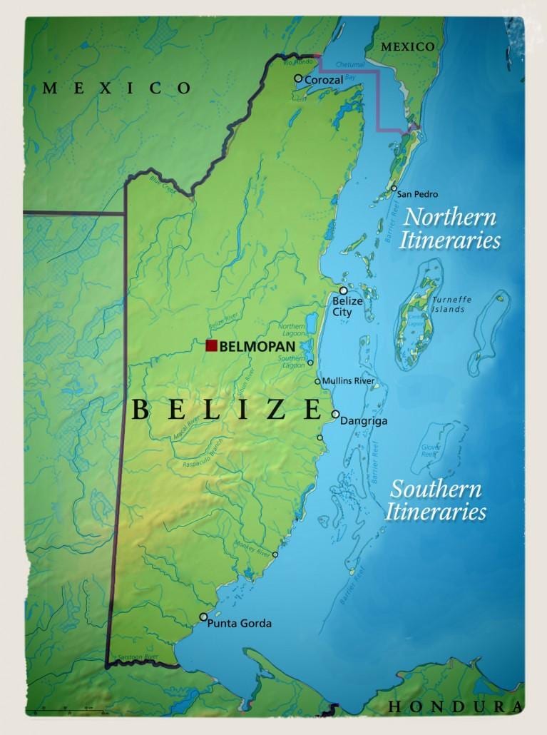 Mapa Belize plachtění