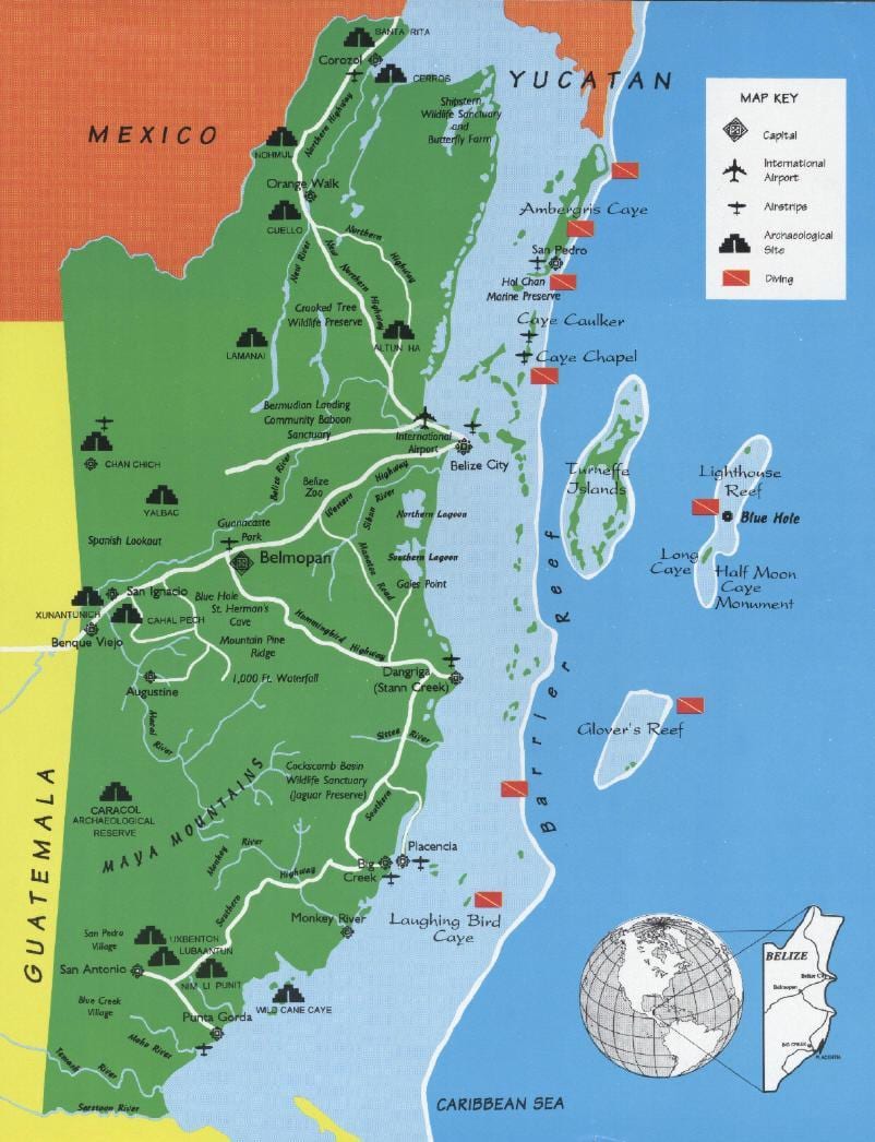 Mapa Belize ponoru