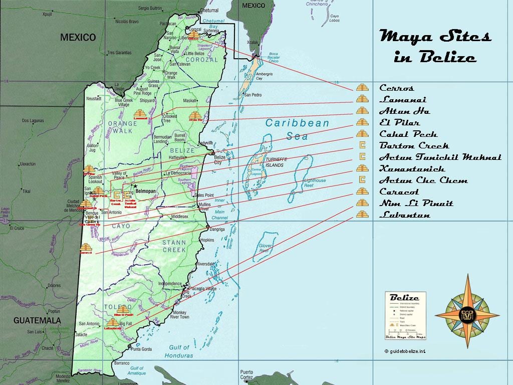 Mapa Belize pyramidy