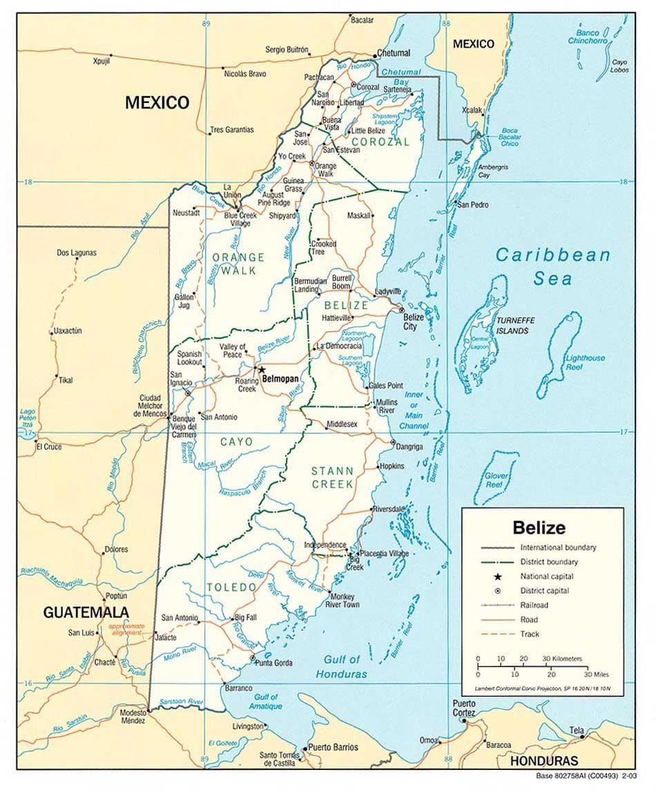 Belize řeky mapě
