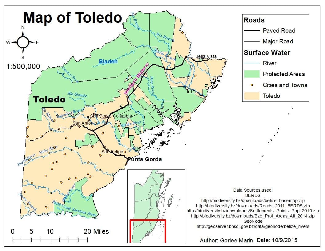 mapa toledo district Belize