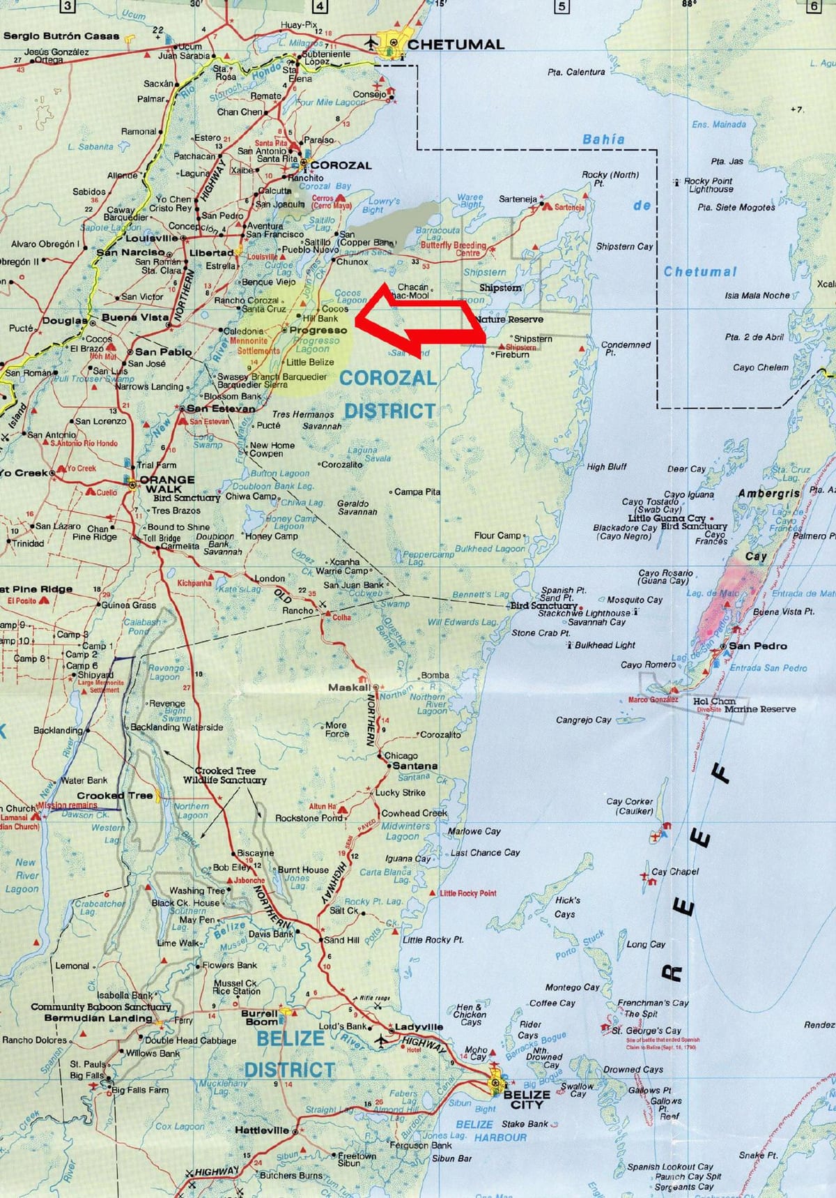 podrobná silniční mapa Belize