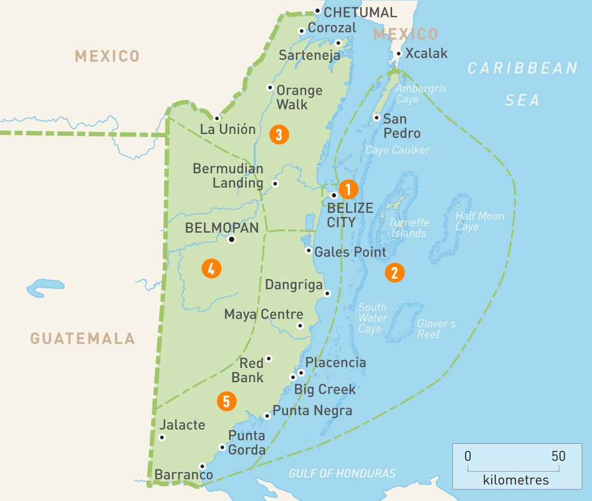 Mapa Belize a okolních zemí