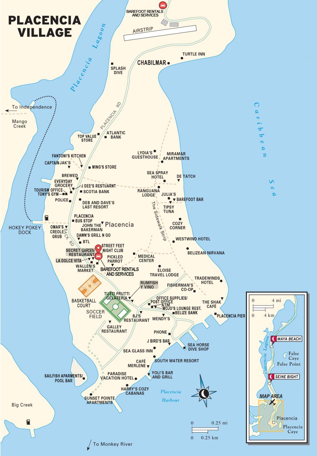 mapa placencia village Belize