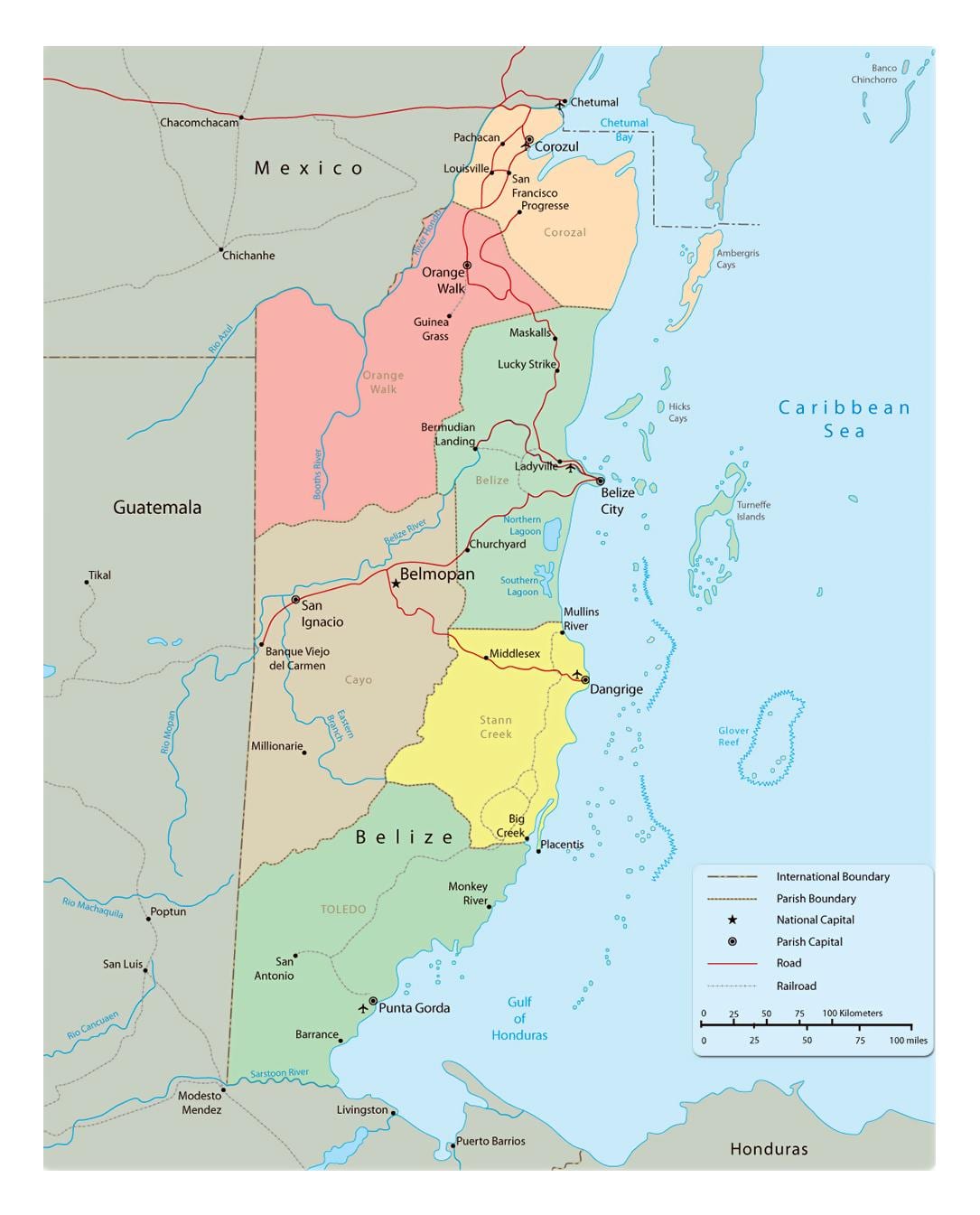 Mapa politického Belize