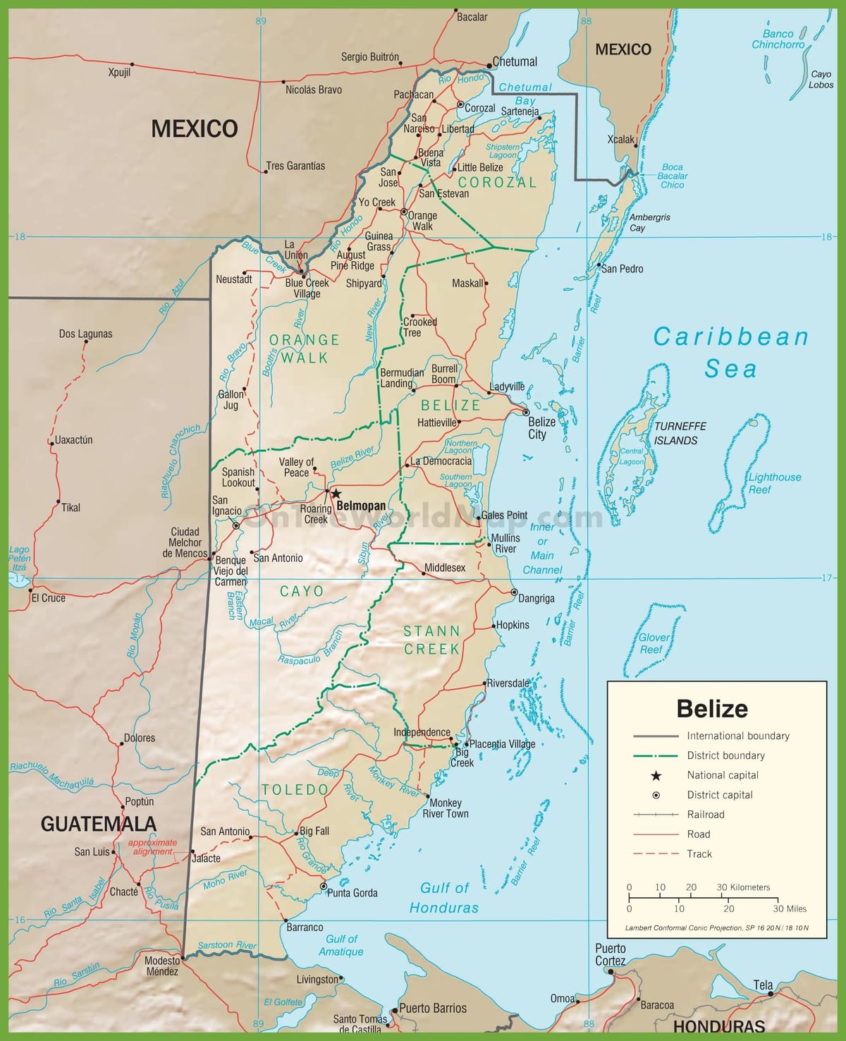 Belize, dálniční mapa