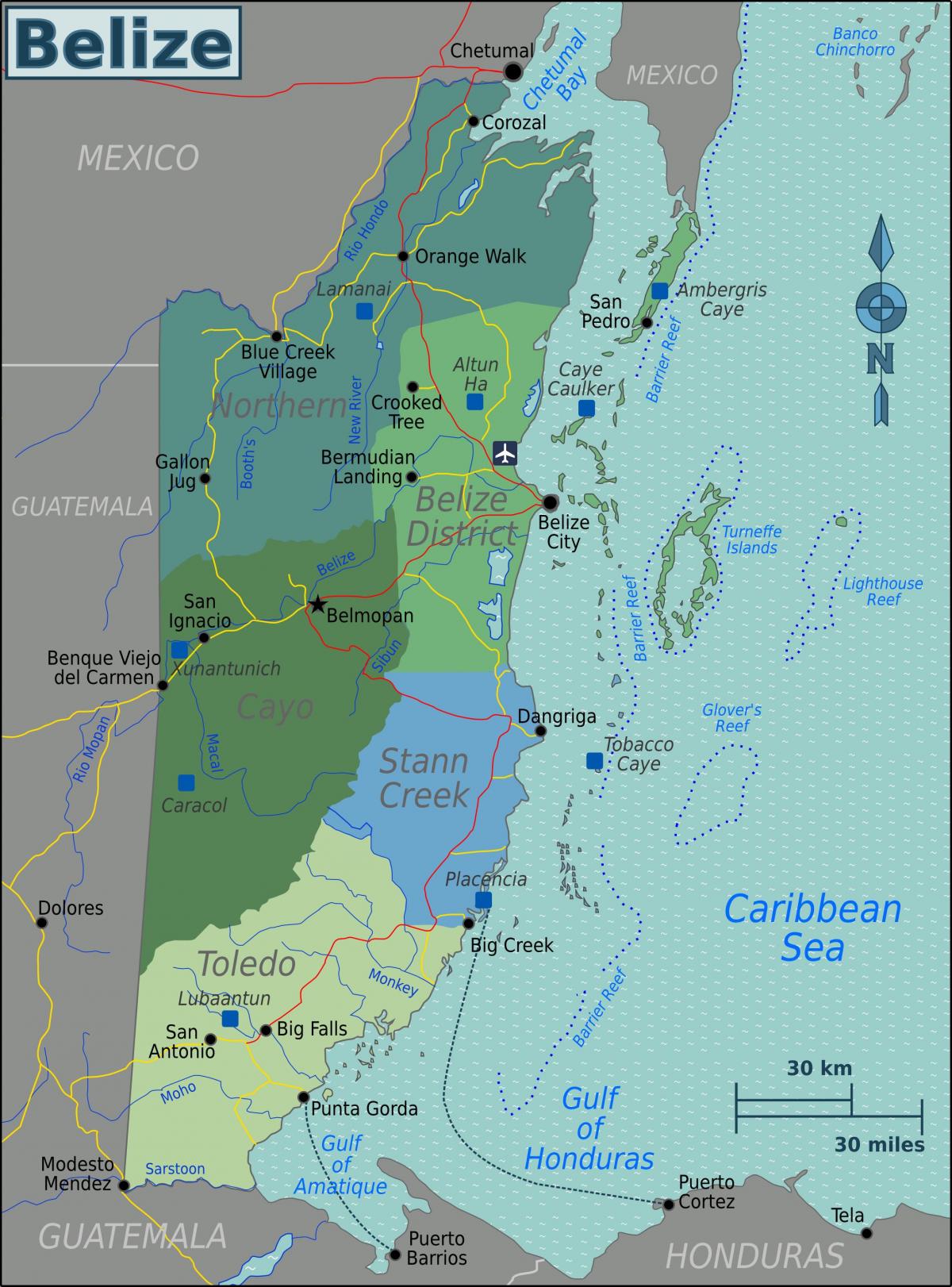 Mapa sklizeň caye v Belize