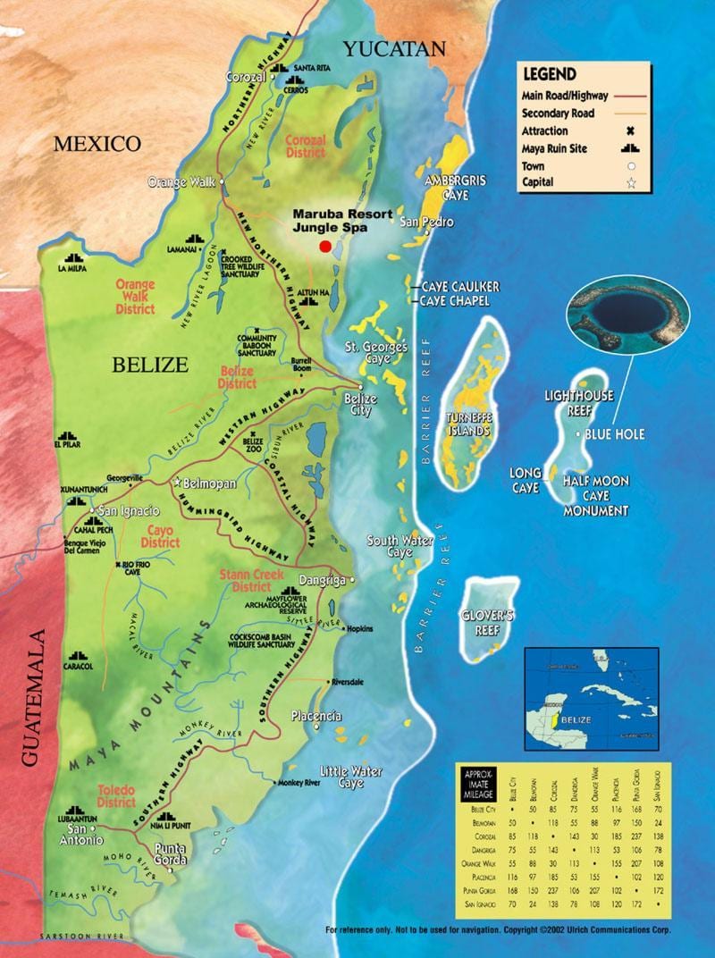 Mapa tabák caye v Belize