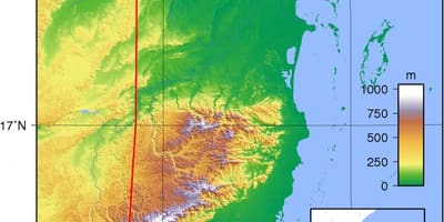 Mapa Belize, nadmořská výška 