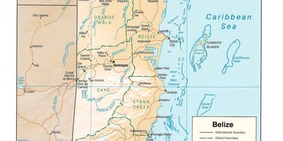 Mapa ukazuje Belize