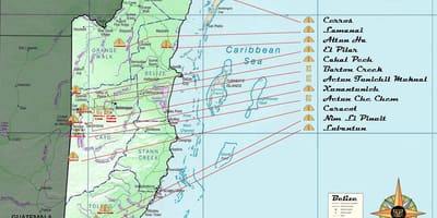 Mapa Belize pyramidy